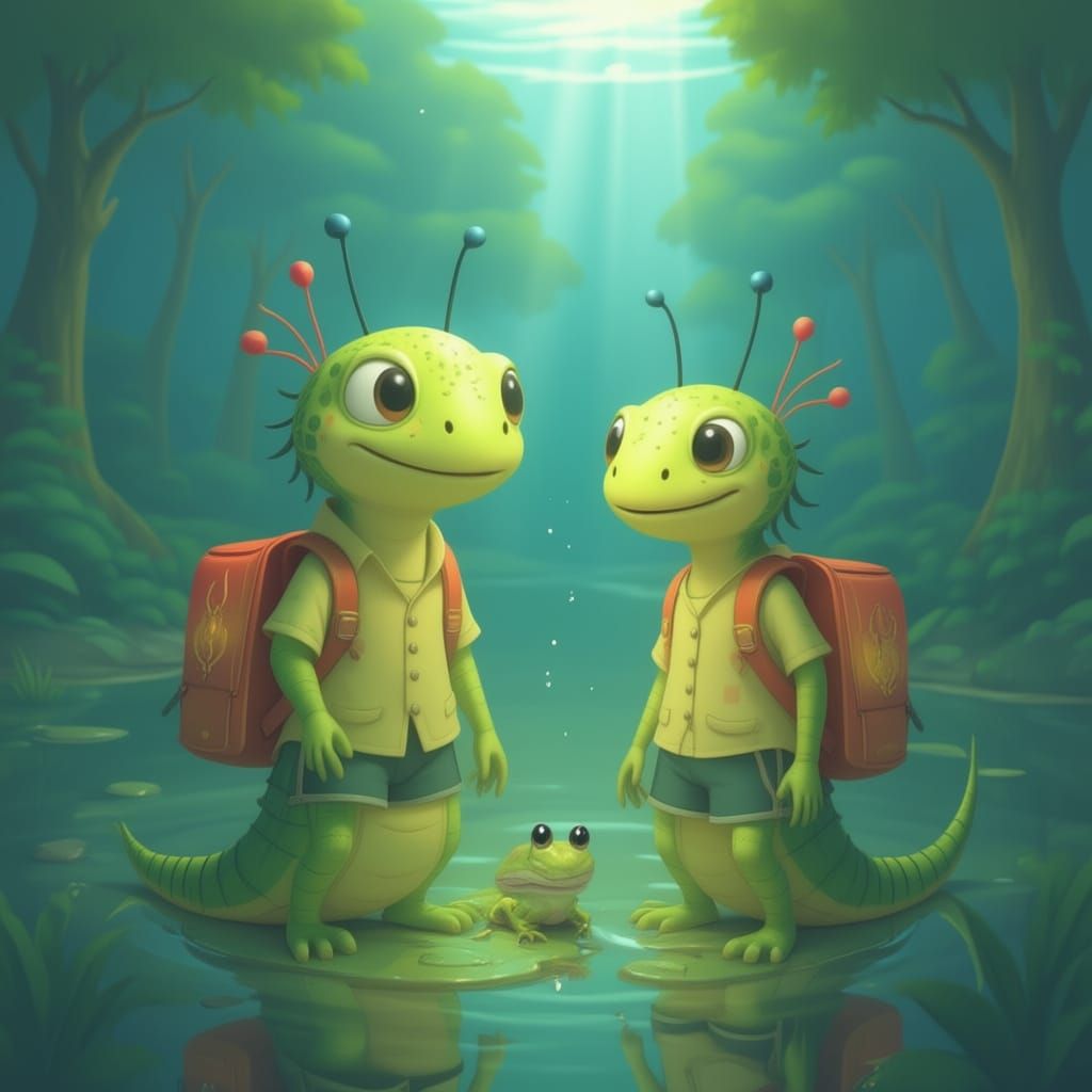 Slug and Dragonfly Nymph Converse Underwater in Vibrant Colo...