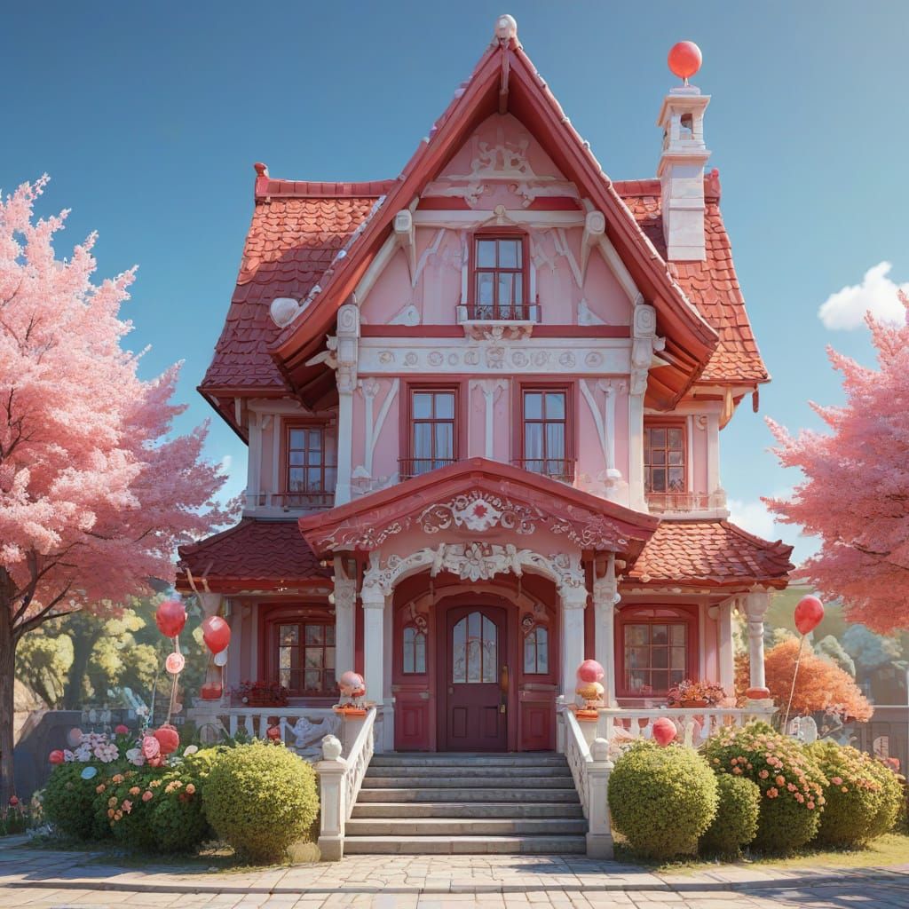 Whimsical 3D Anime Chocolate House with Raspberry Lollipop