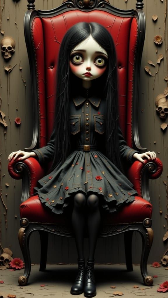 Tim Burton Style Girl in Red Chair