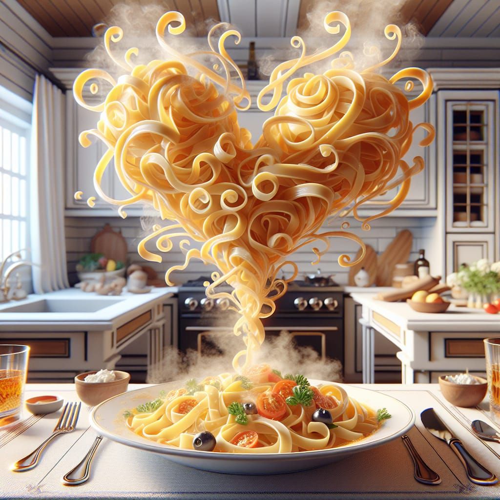 Steaming Fettuccine Leaps into Heart-Shaped Flourish