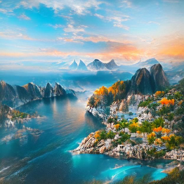 Majestic Seascape Vista at Sunrise: 3D Render