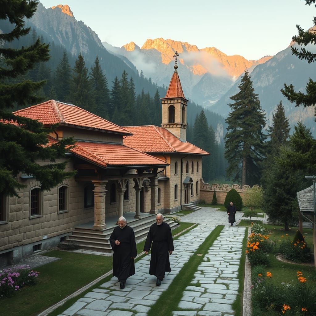Serene Serbian Orthodox Monastery Amidst Majestic Mountains