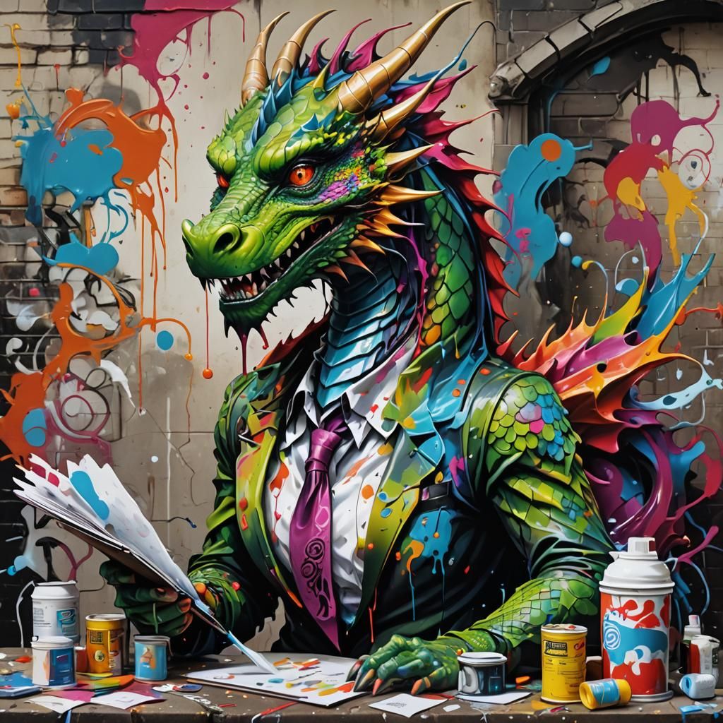 Dragon Secretary in Graffiti Splash Art Style