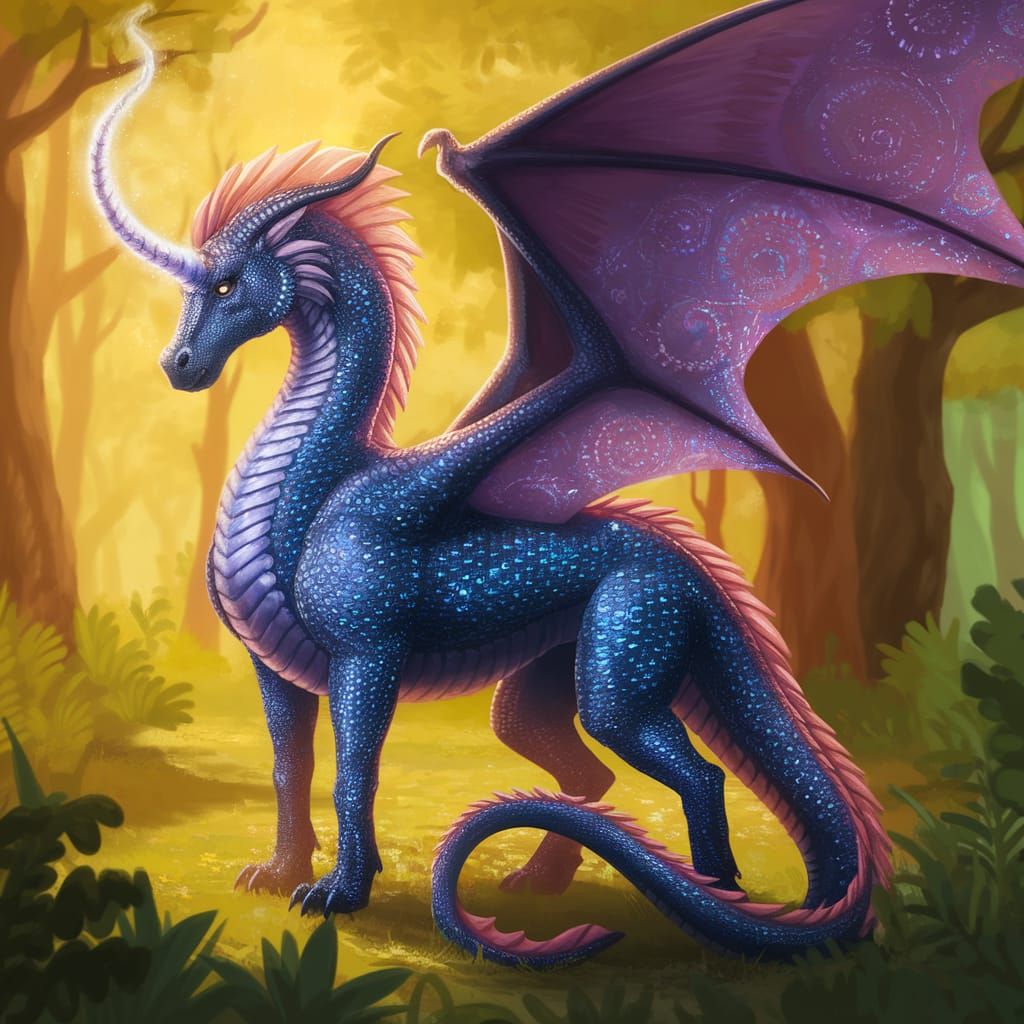 Regal Dragon Unicorn in Vibrant Forest