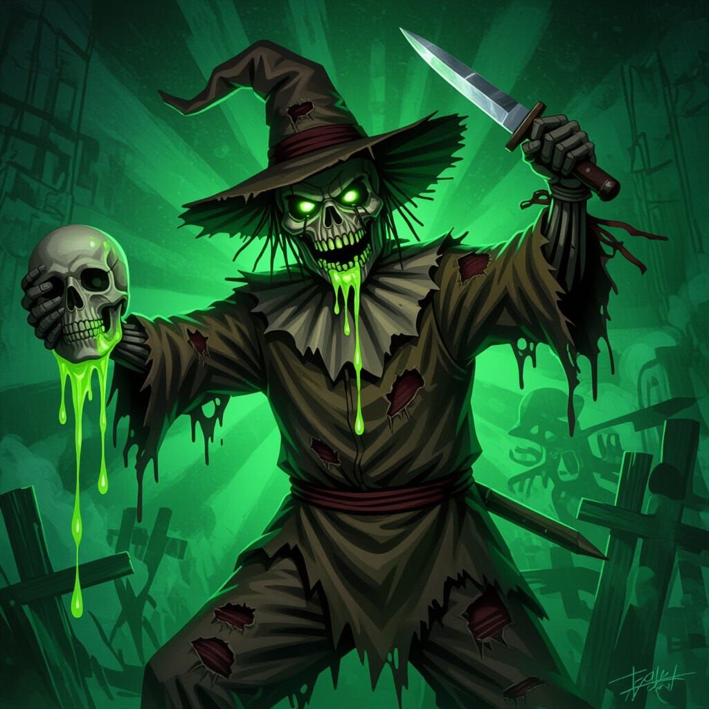 Terrifying Undead Scarecrow Attacks with Acid and Skull