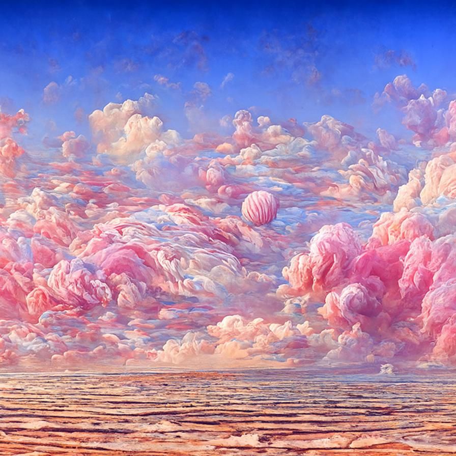 Cotton Candy Sky Seascape in Pointillist Style