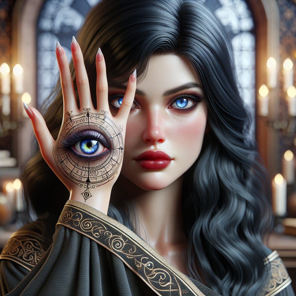Enchanting Sorceress with Evil Eye, Digital Painting
