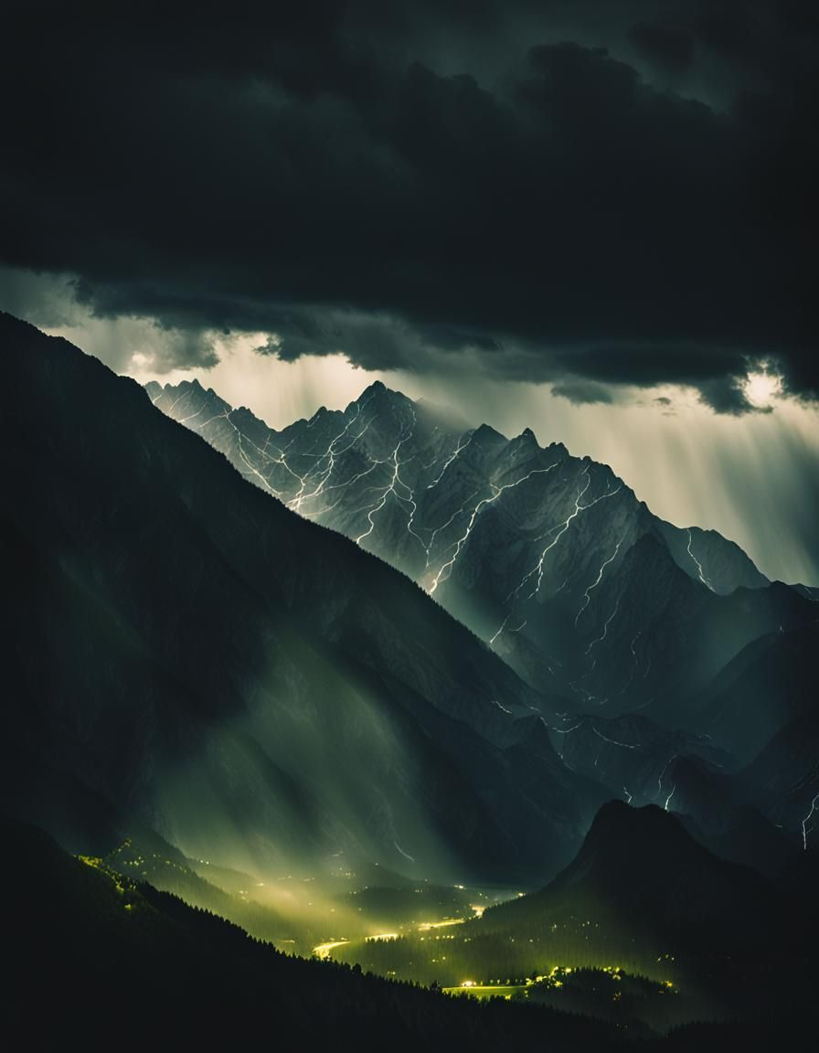 Dramatic Thunderstorm Over Alps: Cinematic Film Still