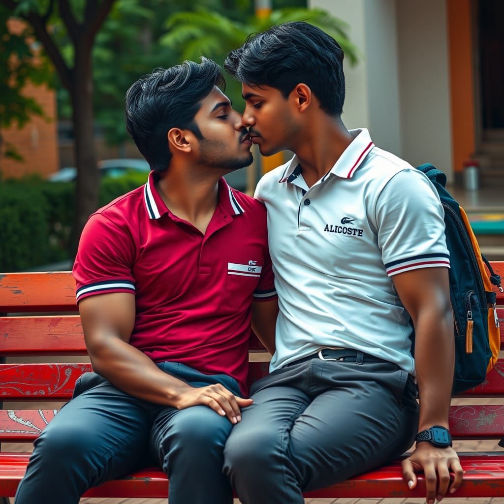 South Indian Men in School Uniforms Share a Kiss