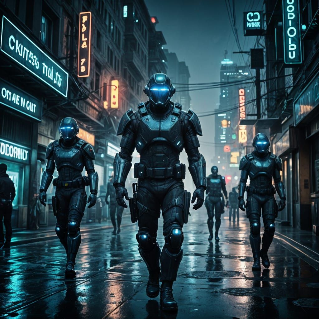 Dystopian City Patrolled by Cyborg Police