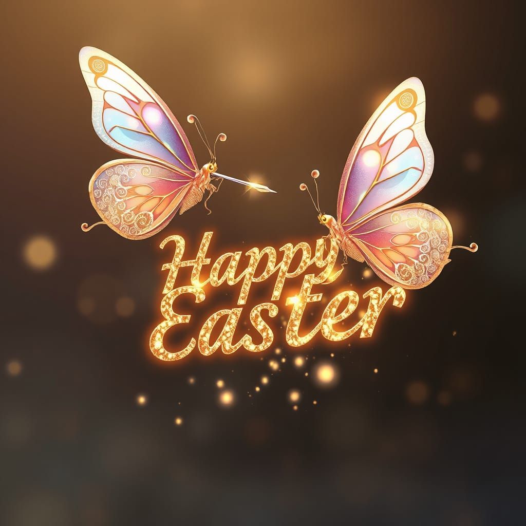 Ethereal Butterflies Write Happy Easter in Golden, Swirling ...