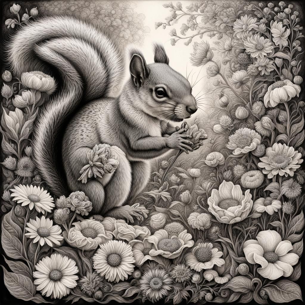 wildflowers and squirrel