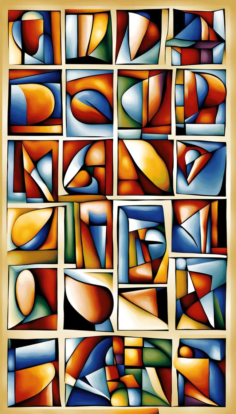 Four Neo-Cubist Images in Diverse Styles and Colors