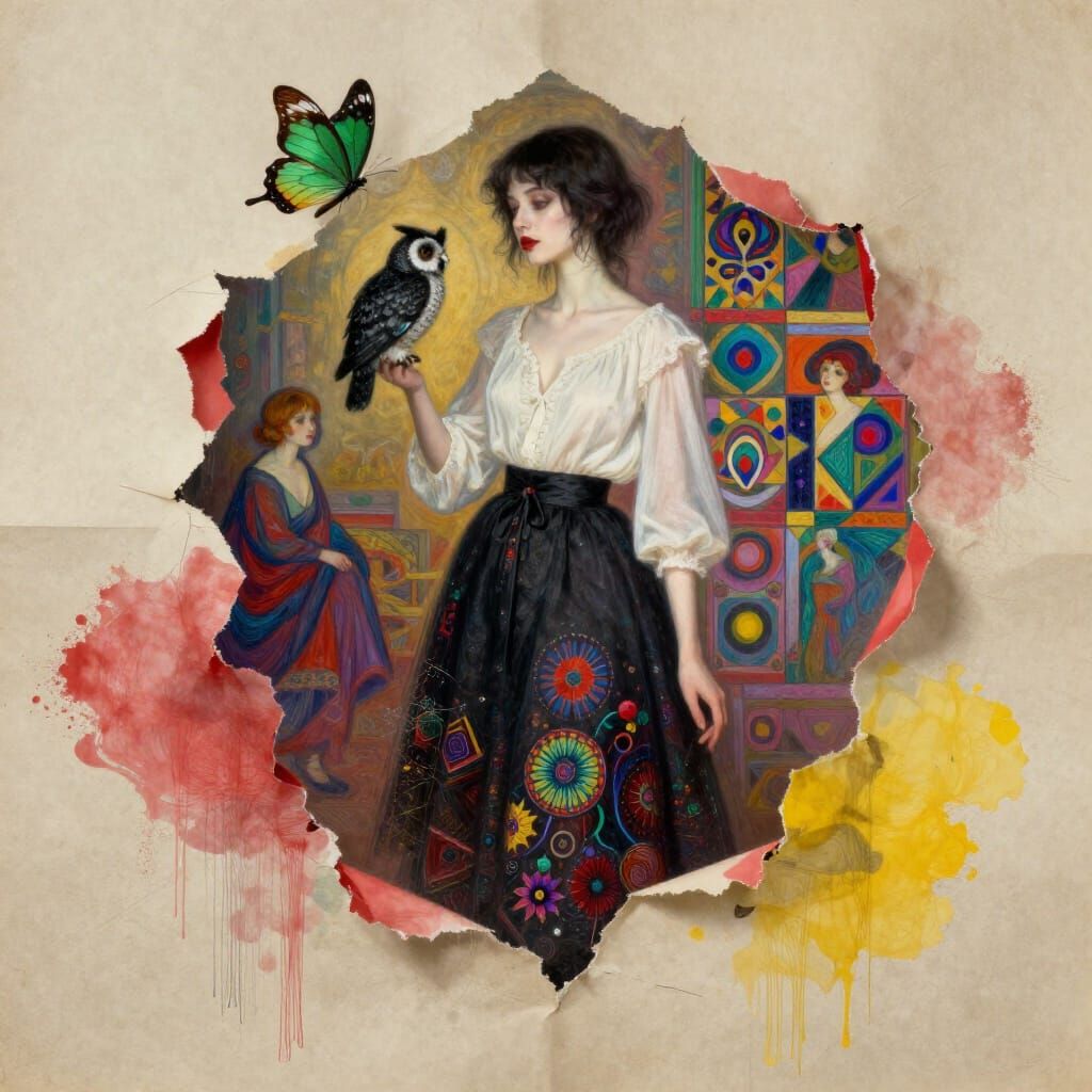 Elegant Goth Girl Emerges From Torn Paper, Long Exposure Sty...