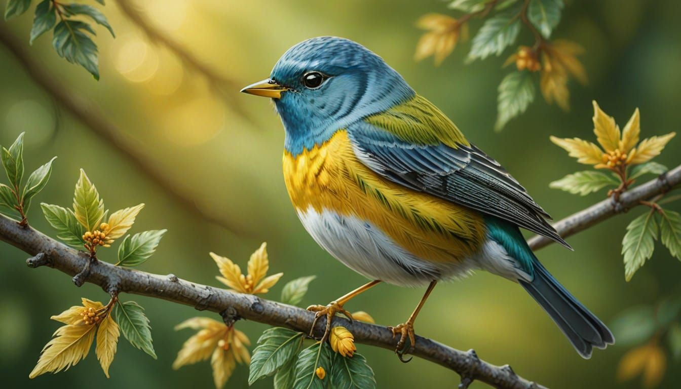 Northern Parula Bird in Vibrant Oil Painting Style