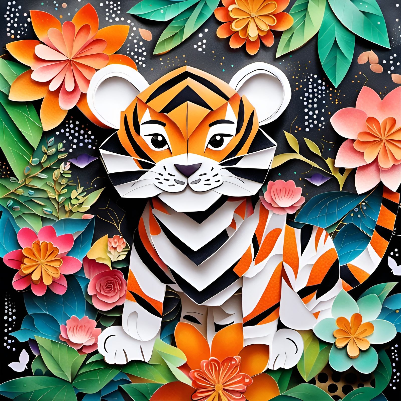 Playful Origami Tiger Cub in Japanese Style