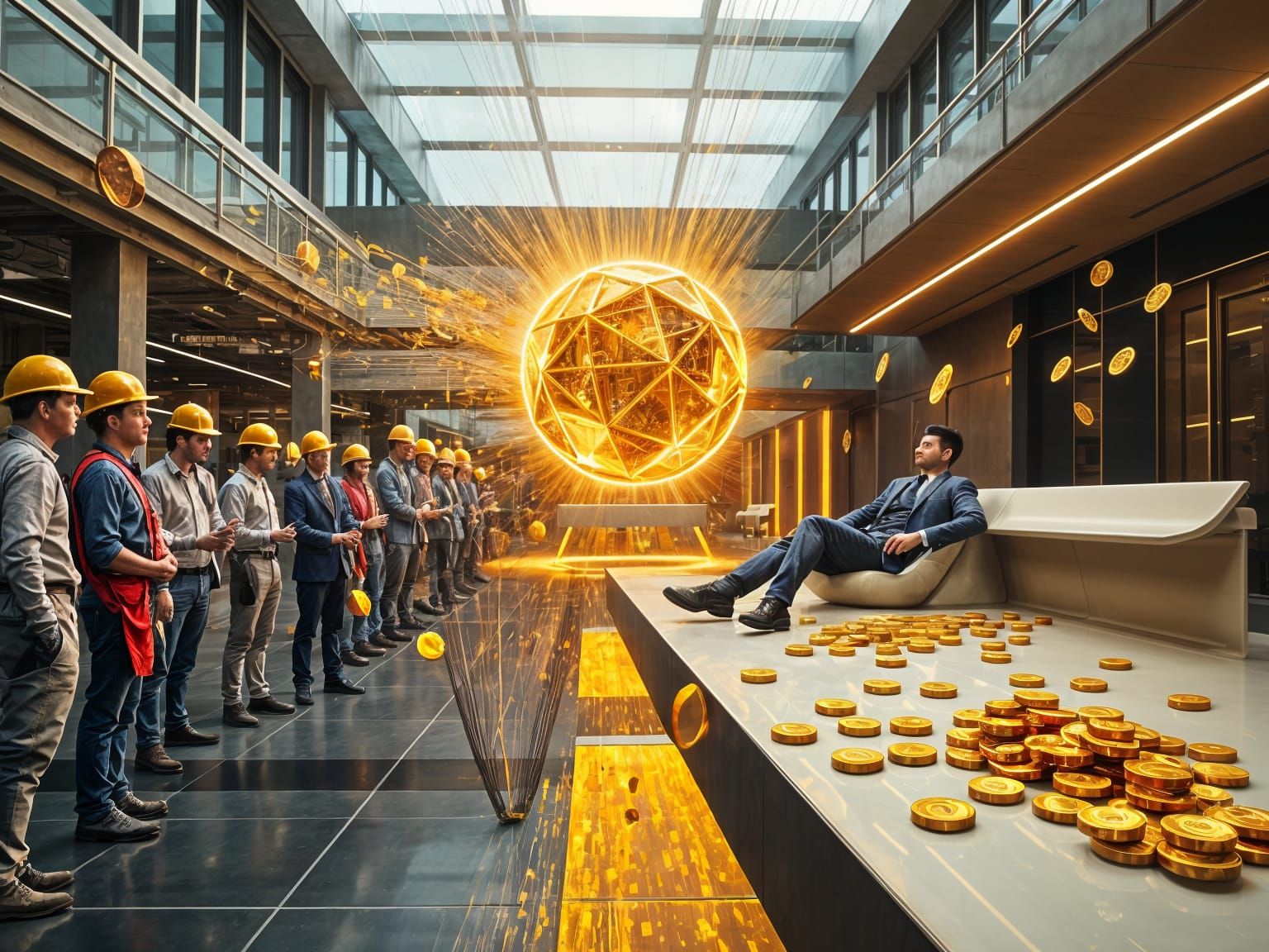 Wealth Redistribution in a Futuristic Panorama