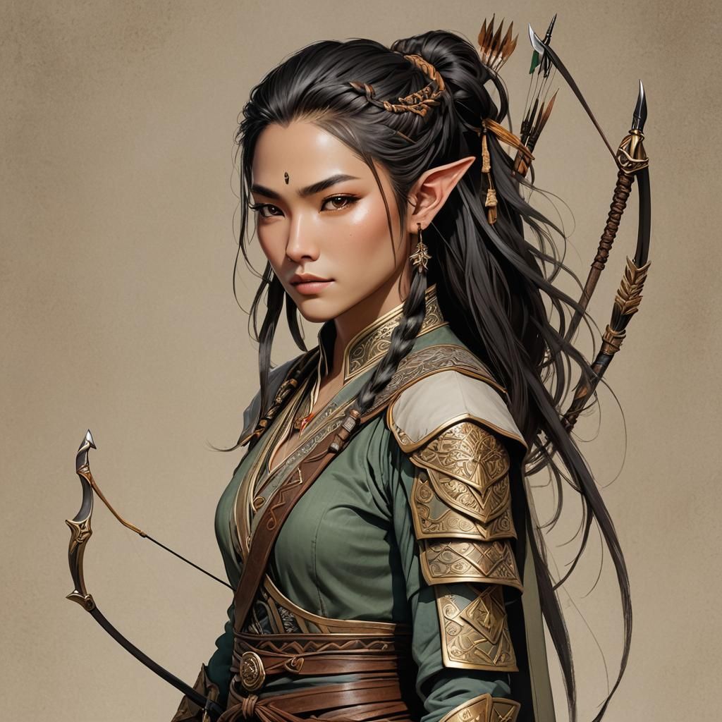 Half-Elf Ranger Portrait in Anime and 3D Style