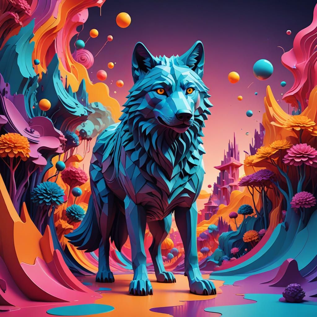 3D Wolf in Abstract 2D World