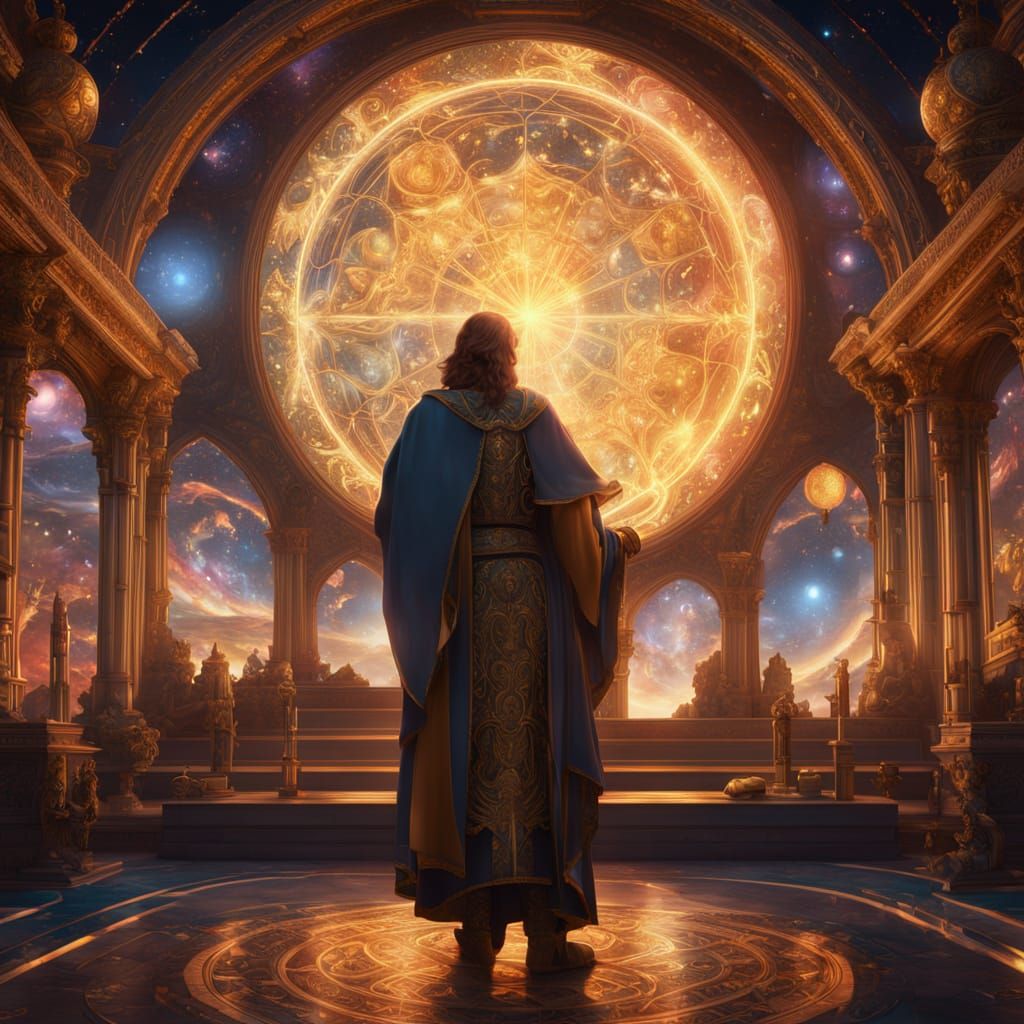 Celestial Cartographer in Crystal Observatory, Fantasy Art