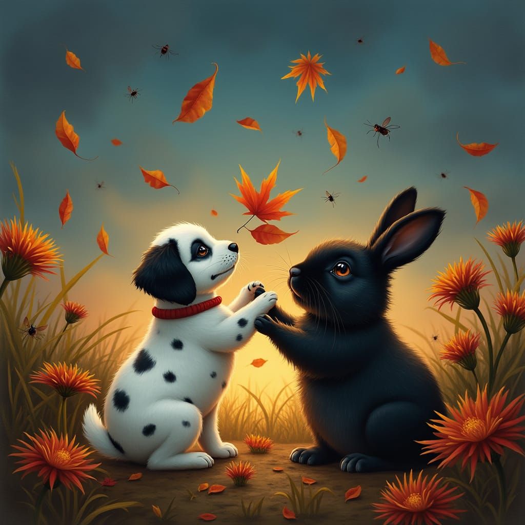 Whimsical Surreal Garden Scene in Ultra-Fine Painterly Style