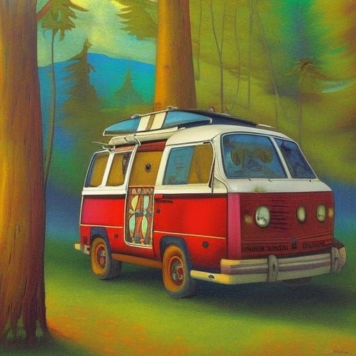 Haunted Hippy Camper Van in Fantasy Woods