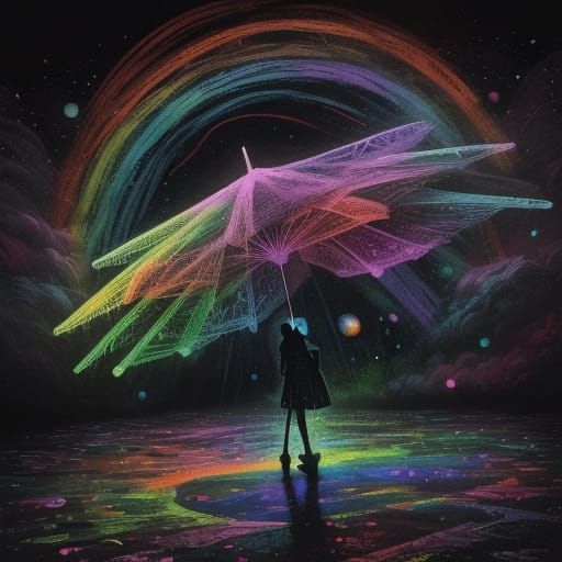 Rainbow Mist Digital Art with Neon Reflections