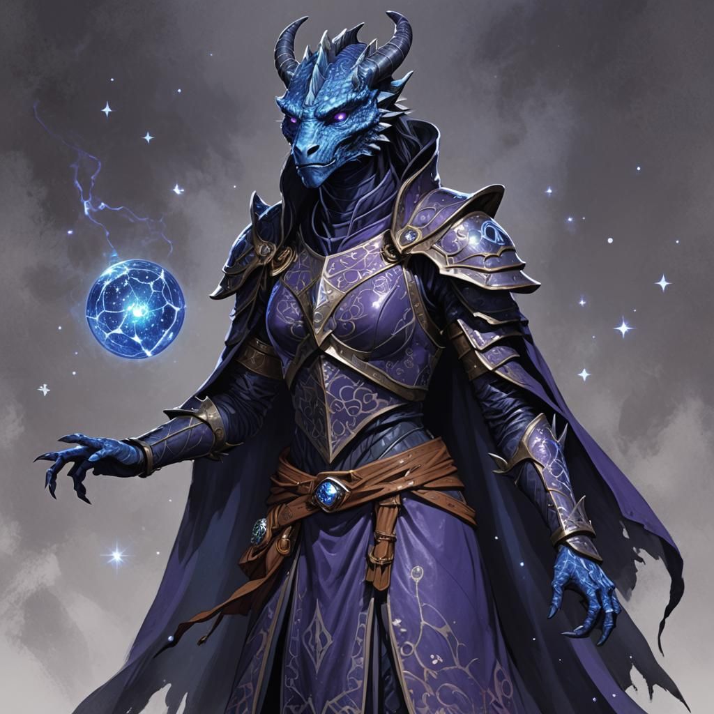 Dragonborn Divination Wizard in Fantasy Concept Art