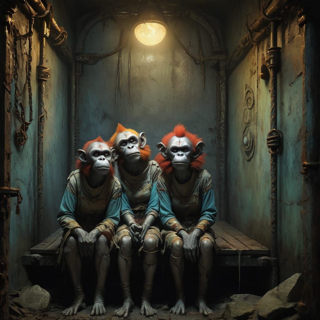 Grotesque Undead Monkey-Clown Hybrids in a Haunting Prison C...