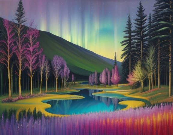 Surreal Landscape with Spectral Figures in Oil Painting Styl...