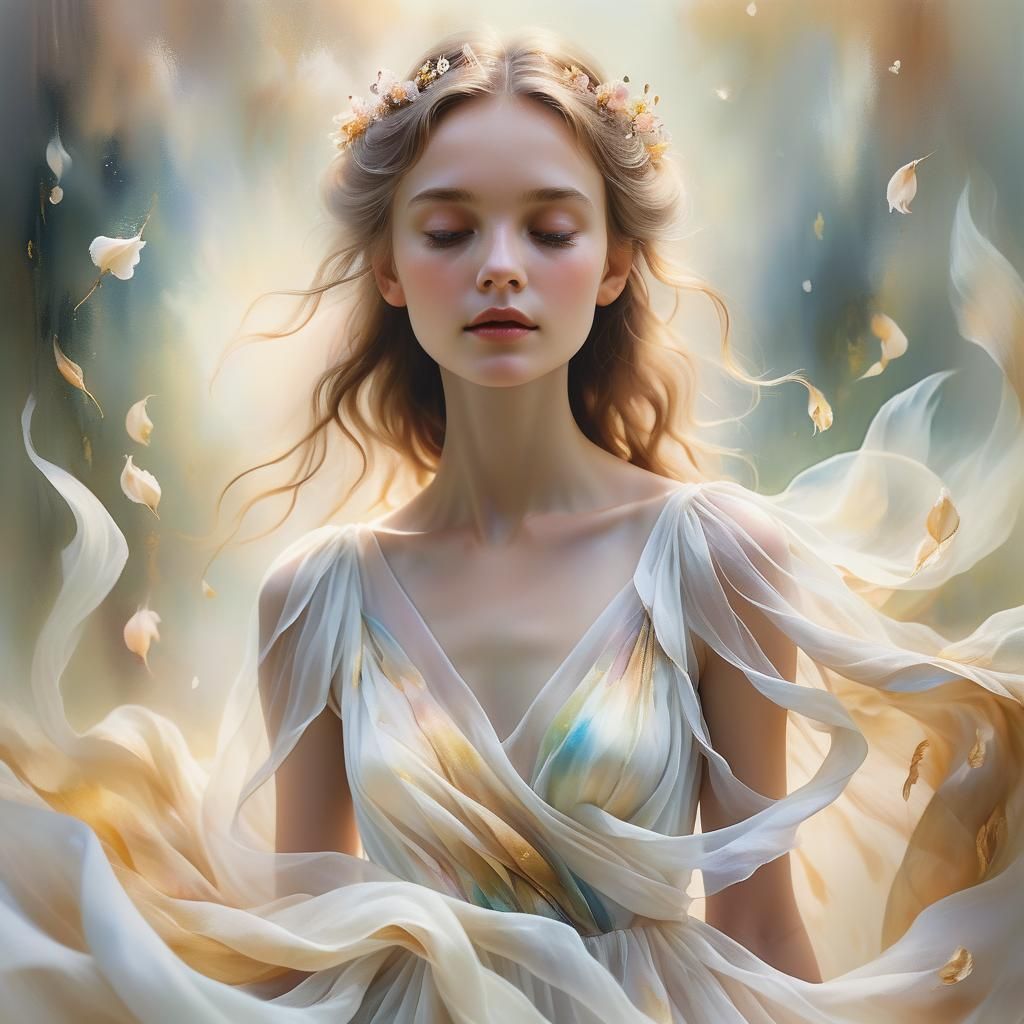 Ethereal Model in Mist: Dreamy Oil Painting Portrait