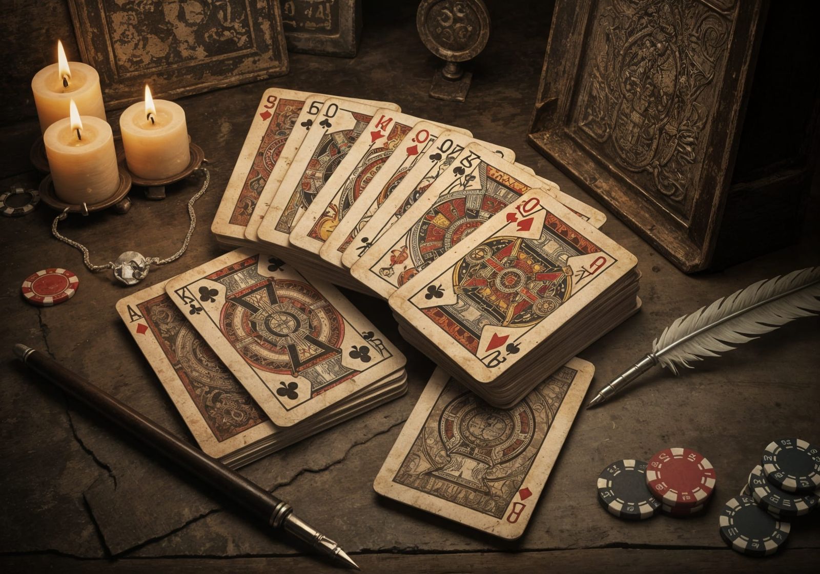 Antique Deck of Cards with Diamond Necklace