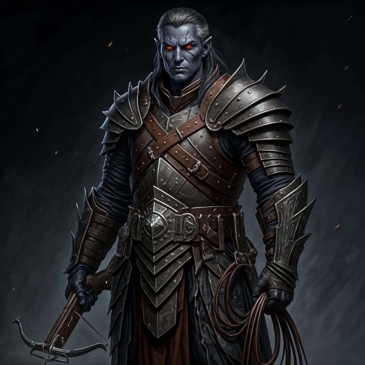 Intimidating Drow Warrior with Crossbows and Whips