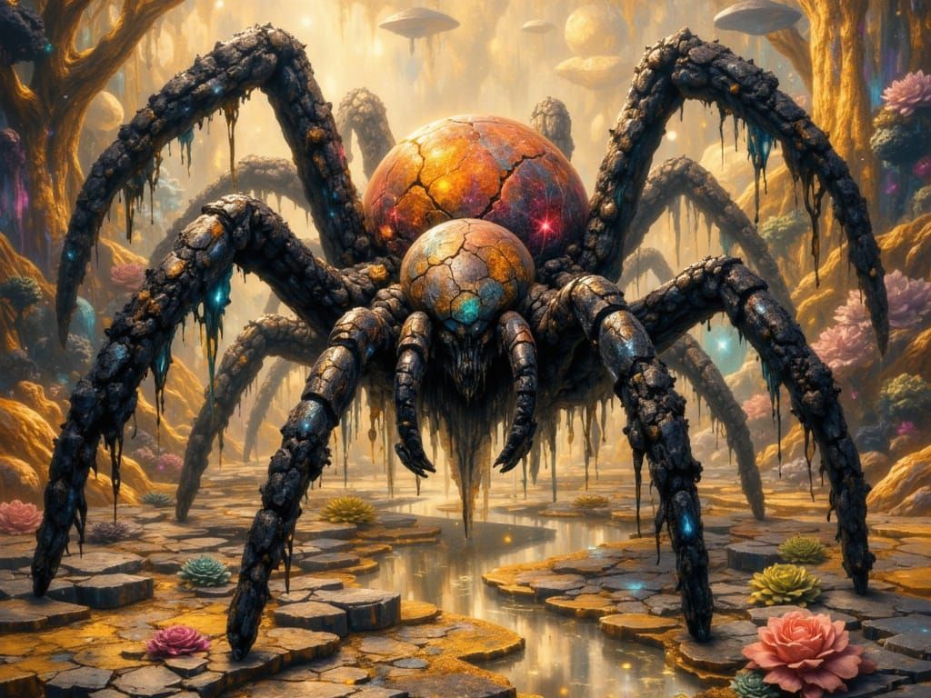 Giant Tarantula Silhouette Over Futuristic Cityscape