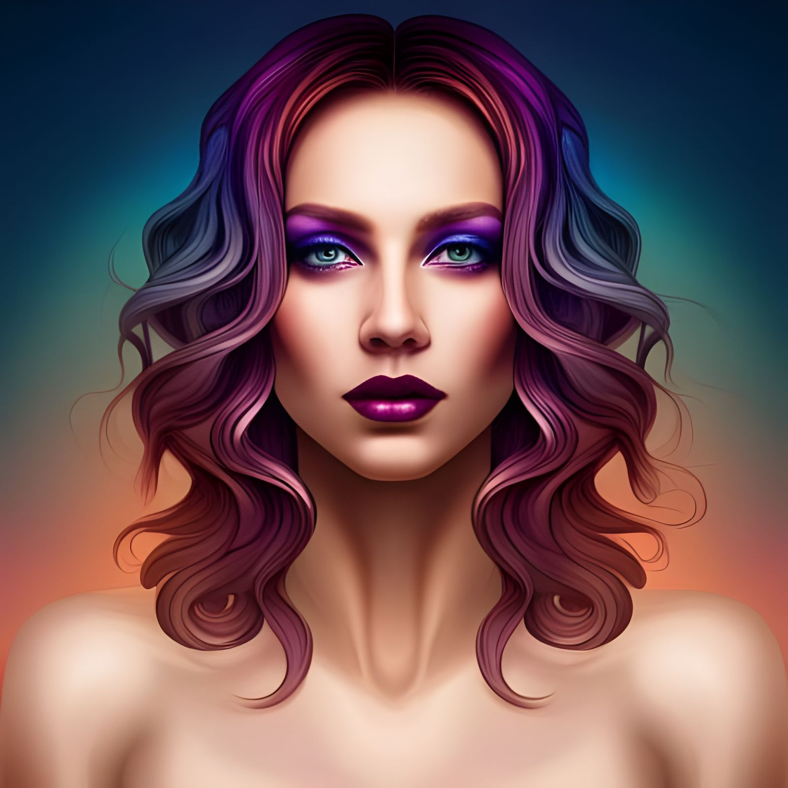 Woman with Colorful Hair in Realistic Fantasy Style