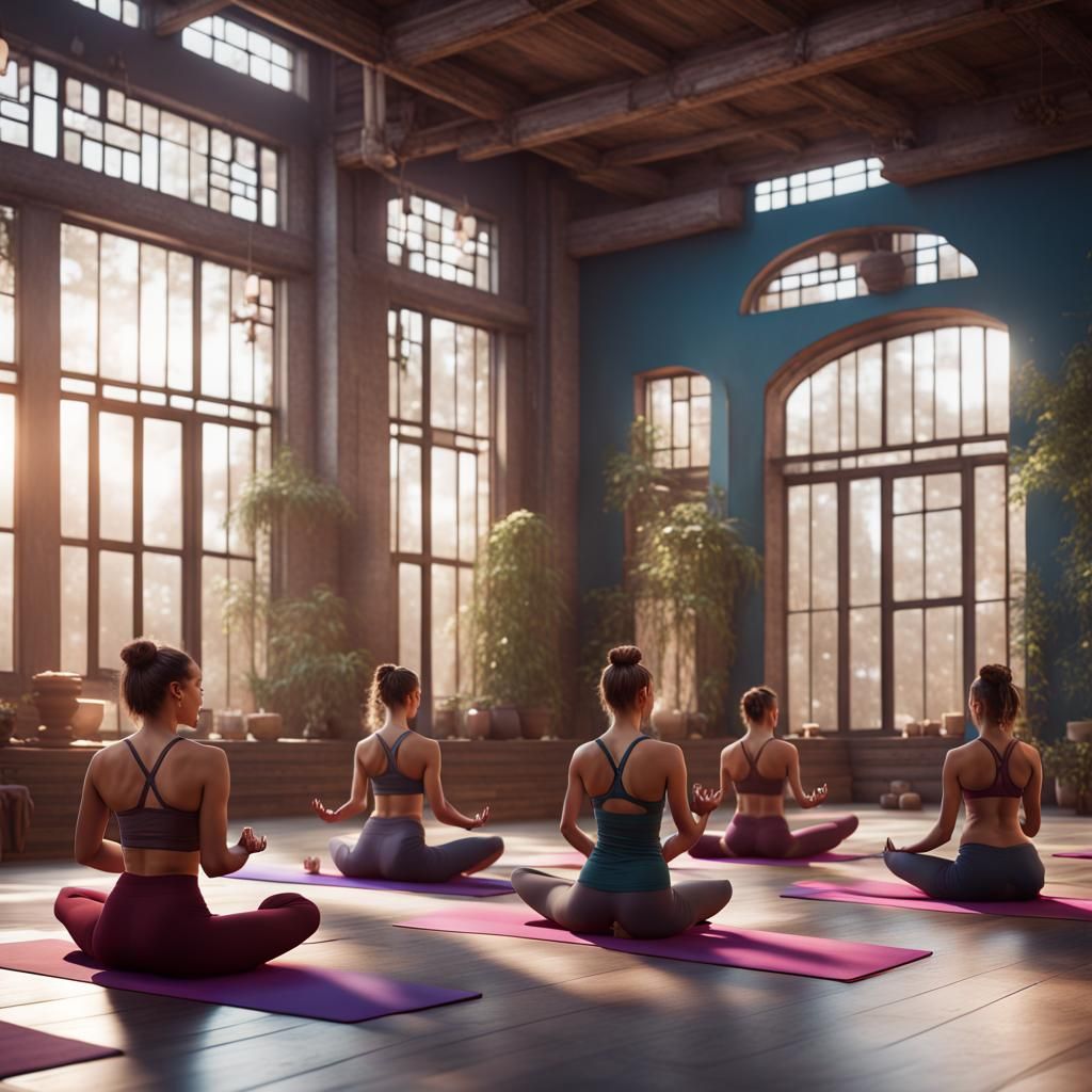 Yoga Studio with Women Practicing: Digital Matte Painting