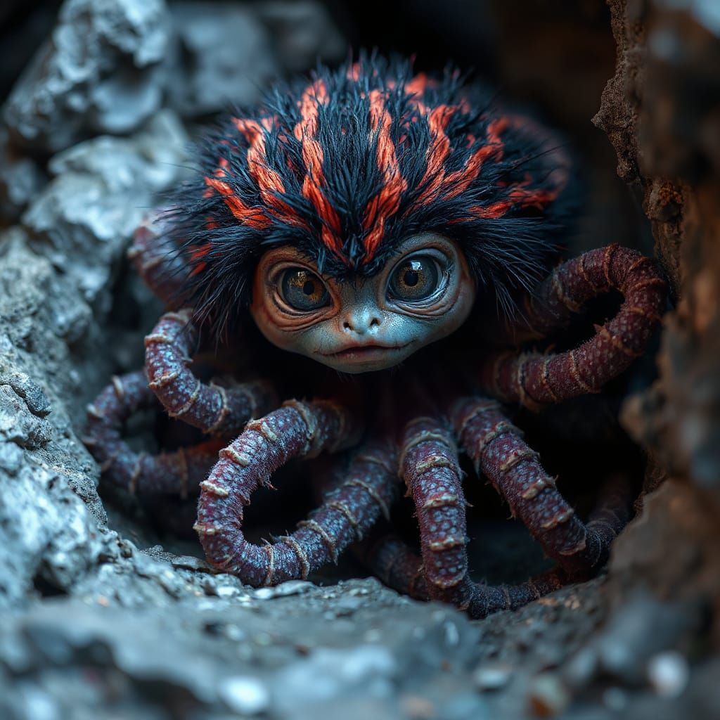 Tiny Neon Furry Creature with Tentacles