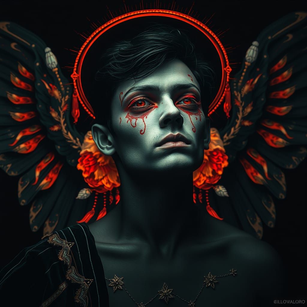 Fallen Angel Portrait in Kalighat Style