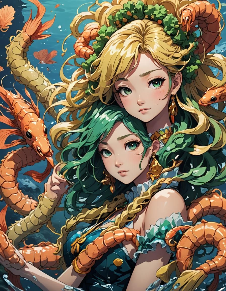 Tempura Shrimp Mermaid in Manga Anime Style
