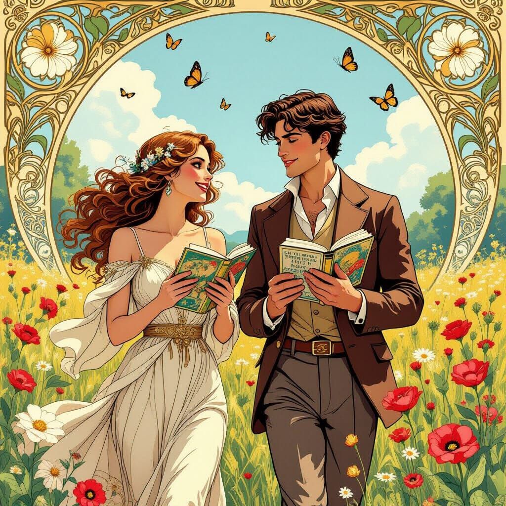 Art Nouveau Lovers Enjoying a Meadow