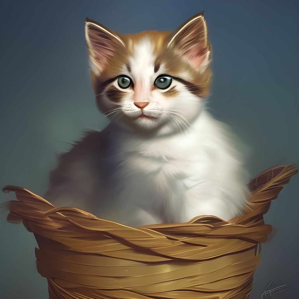 Kittens in Basket: Hyperdetailed Artstation Portrait