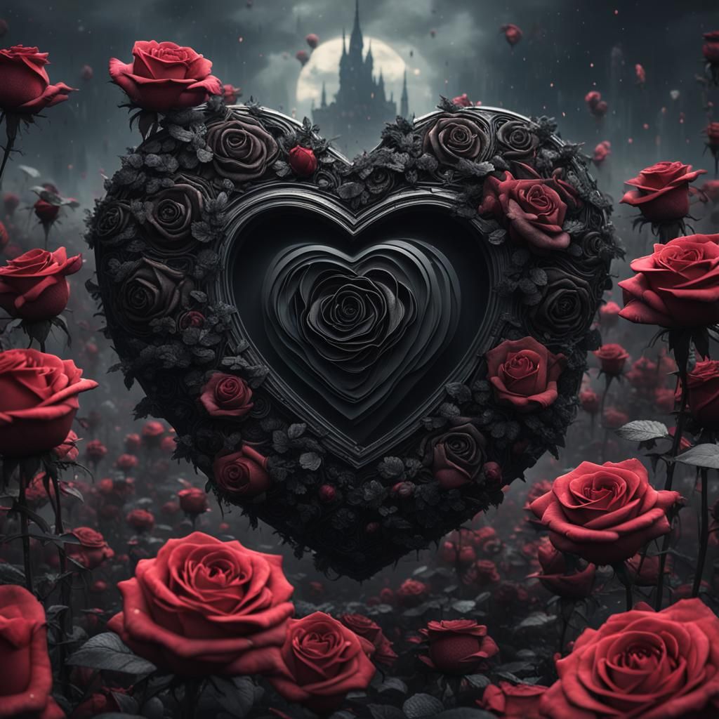Grunge Black Roses Heart: Detailed Matte Painting