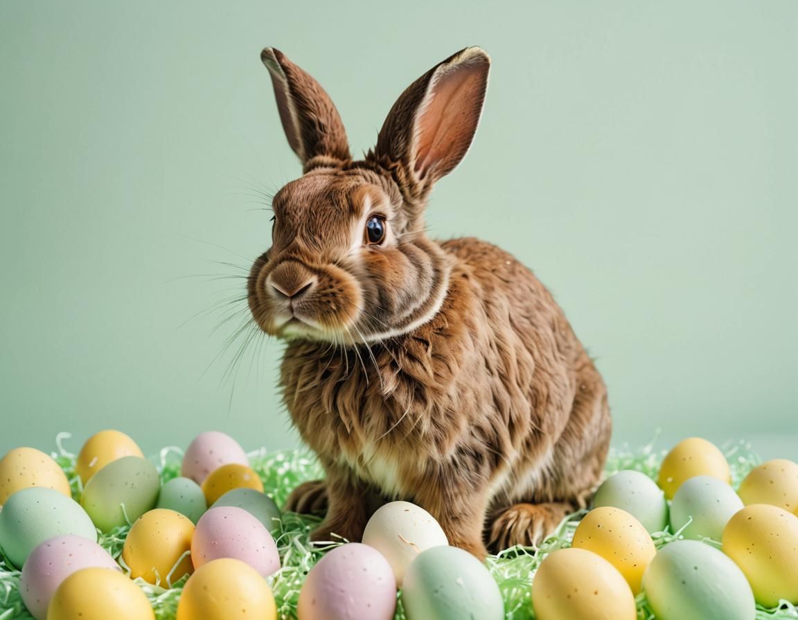 Pastel Bunny Portrait with Chocolate Eggs
