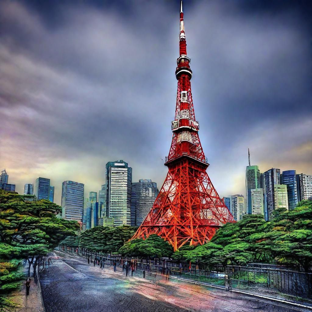 Tokyo Tower and Skyline in Detailed Chalk Art