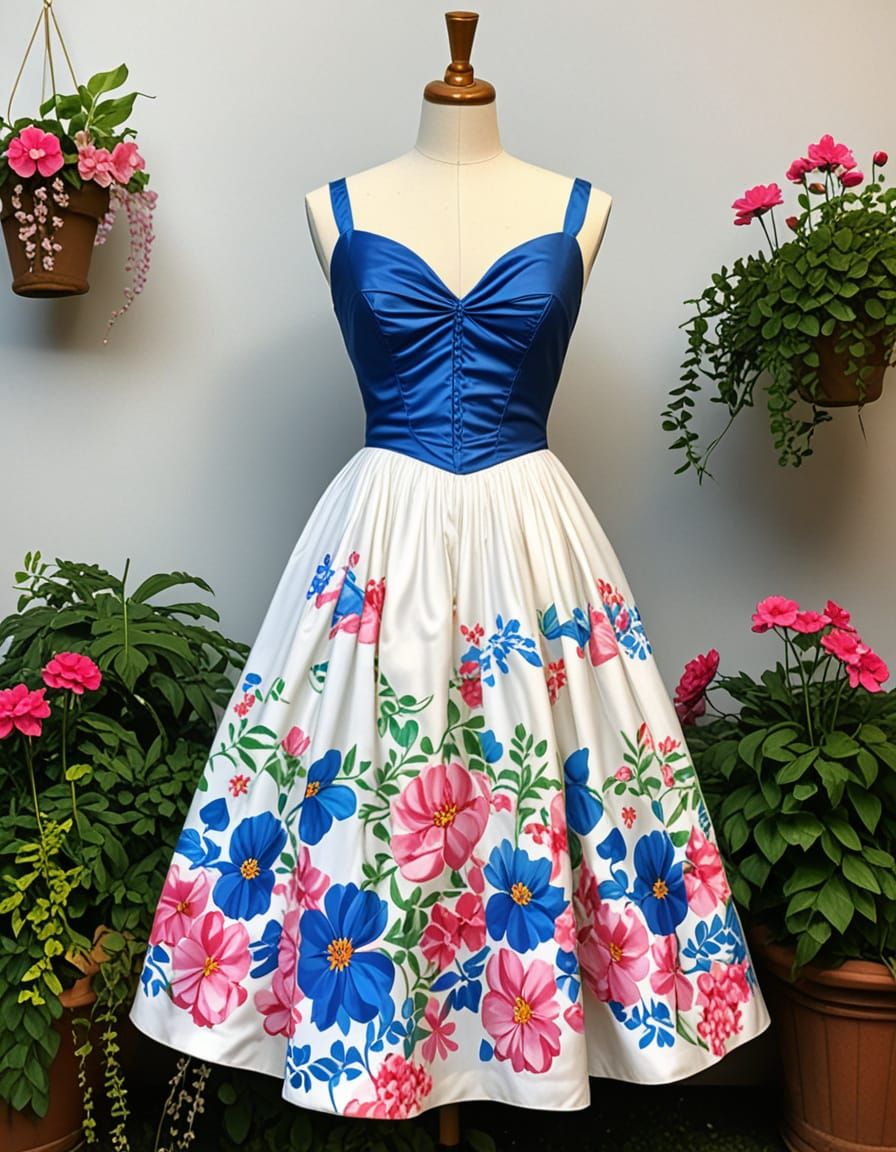 Whimsical Springtime Ball Gown in Floral Patterns