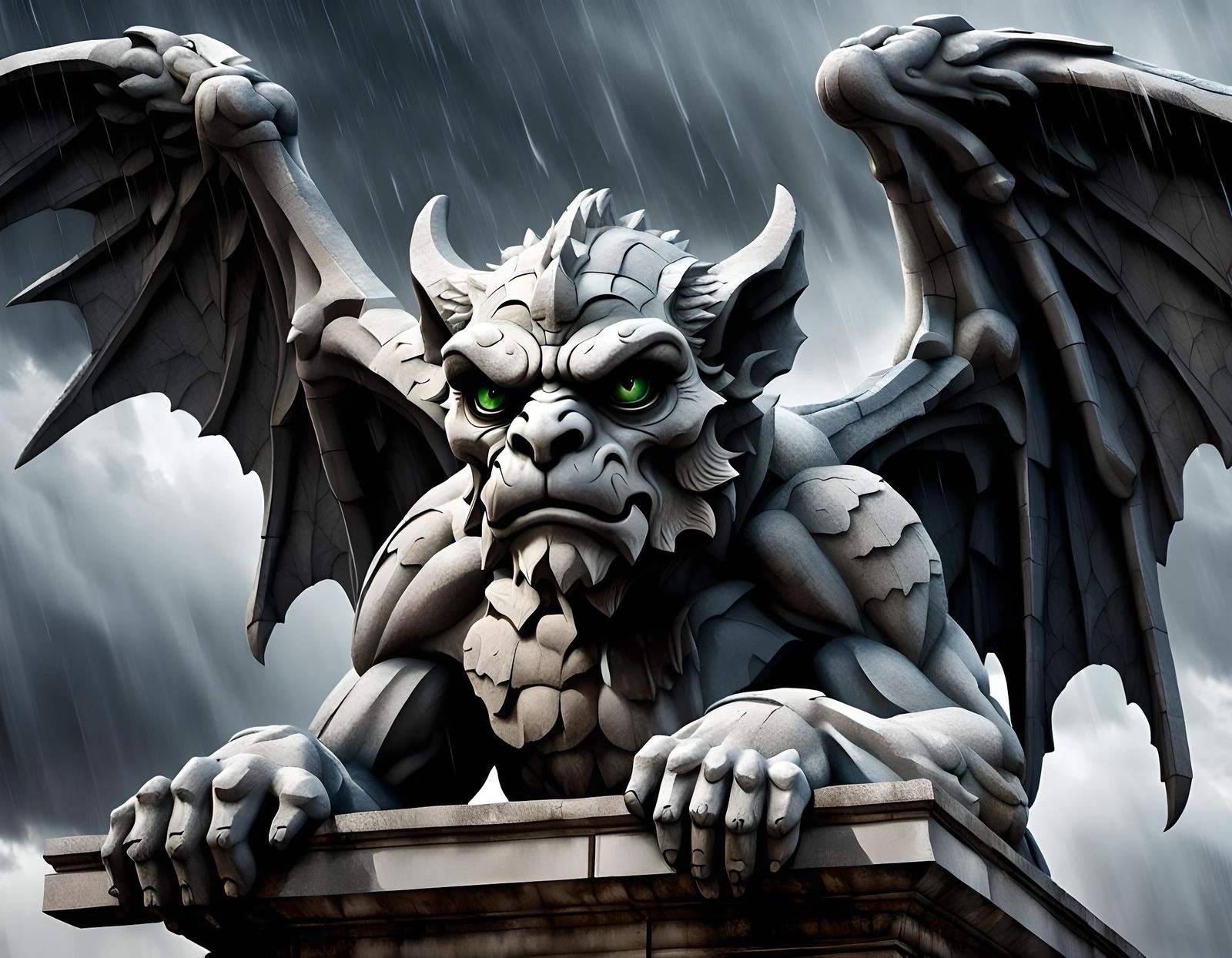 Furious Stone Gargoyle Perched Atop Cathedral