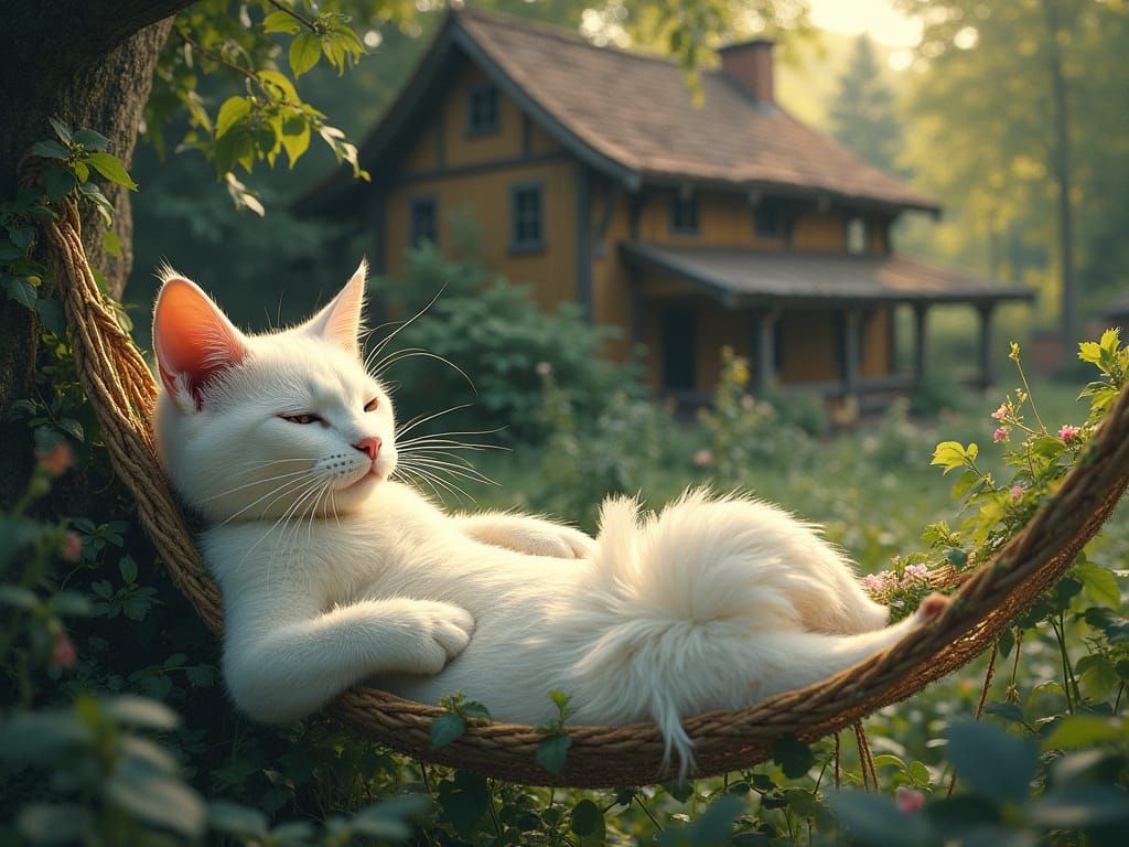 Anthropomorphic Cat in Hammock with Alcohol Ink Splatters