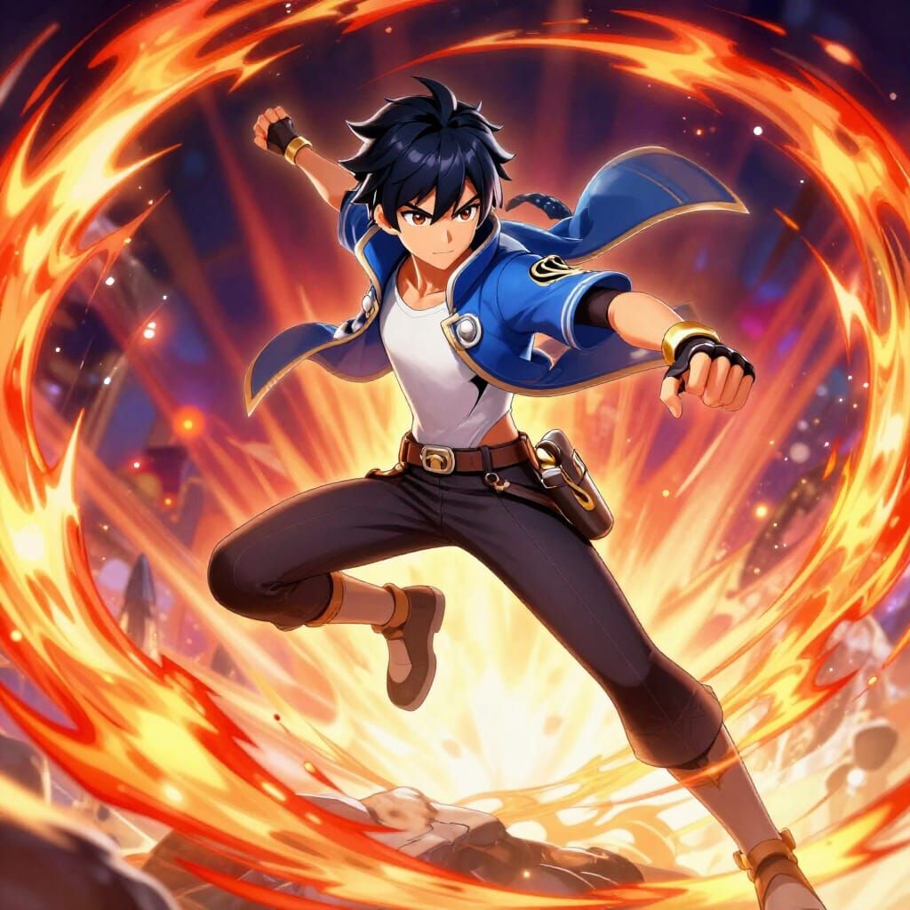 Dynamic 3D Anime Hero in Vibrant Action Pose