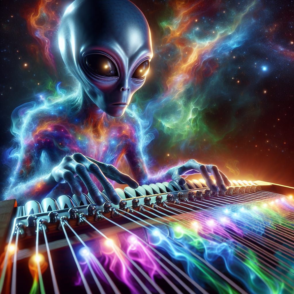 Alien Plays Light-emitting Glass Armonica in Sci-Fi Scene