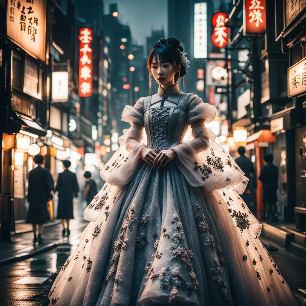 Japanese Gothic Girl in Tokyo: Hyperrealistic Portrait